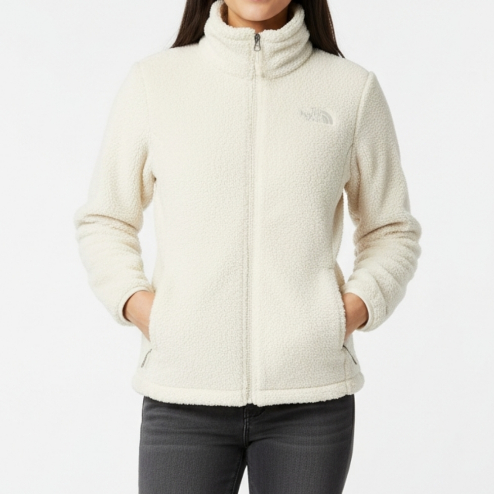 The North Face Osito 2 Fleece Sherpa Fuzzy White Zip Jacket with Collar Sz S